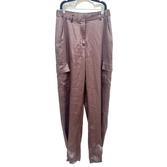 Babaton Pants Womens 2 High Rise Refined Cargo‎ Satin Coffee Brown - Picture 1 of 12